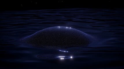 A glowing wave form emerging from a dark liquid surface