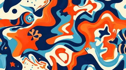 Fototapeta premium Iconic Texas Elements in a Seamless Stylized Pattern with Vibrant Colors and Artistic Shapes for Trendy Design Projects
