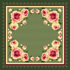 Scarf design with pink baroque roses elements.