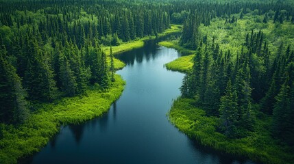 Aerial view of a beautiful river winding through an American National Forest - Image 2 of 12 - 5824 x 3264 19MP - created by AI