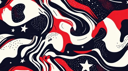Obraz premium Seamless and Iconic Stylized Pattern with USA Elements in Bold Red and Black Tones for Creative Projects and Designs