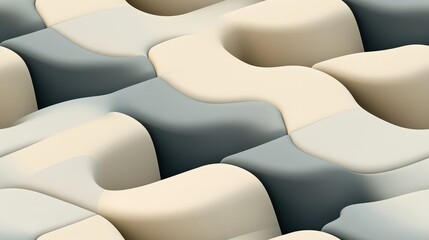 Obraz premium Interlocking Rounded Blocks in Smooth Seamless Pattern Showcasing Soft Tones of Cream and Gray for Modern Design Applications