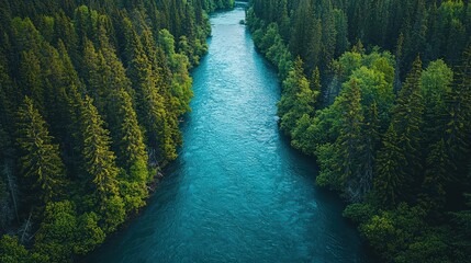 Aerial view of a beautiful river winding through an American National Forest - Image 5 of 12 - 5824 x 3264 19MP - created by AI