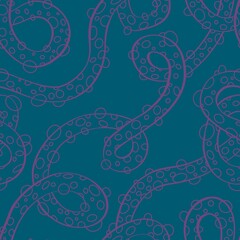 Abstract Bright Colourful Seamless Pattern with Wavy Lines and Bubble Circles for Background Design, Blue and Pink