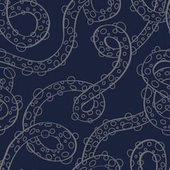 Abstract Seamless Pattern with Wavy Lines and Bubble Circles for Background Design Blue and White 