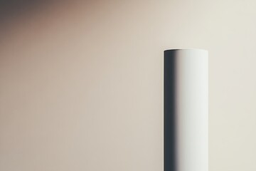 White cylinder on a beige background with a minimalistic design