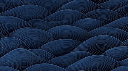 Seamless Seigaiha Pattern of Rhythmic Waves in Deep Blue Color for Background or Textile Design with Elegant and Fluid Aesthetic Touch