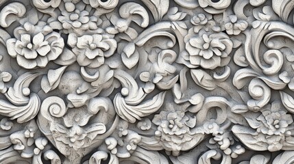 Intricate Southeast Asian Temple Carvings Featuring Floral Patterns in a Seamless Design, Perfect for Artistic and Cultural Projects