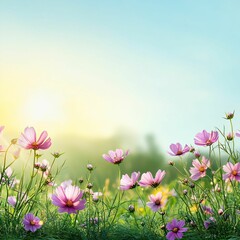 Obraz premium Soft Glow of Wildflowers Under Gentle Sunrise Light