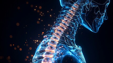 Spine Anatomy,  Highlighted  Structure,  Dark Background