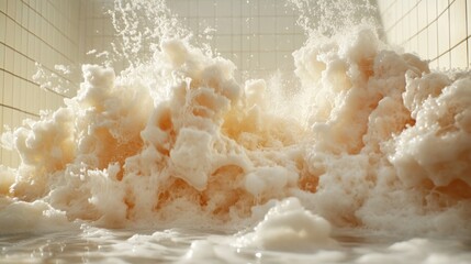 Creamy, foamy substance splashing in a large vat.