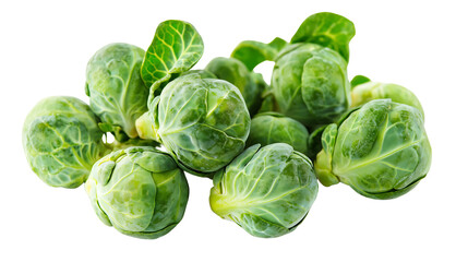 Obraz premium PNG Fresh Green Brussels Sprouts Vegetable Cluster Closeup Isolated on transparent background