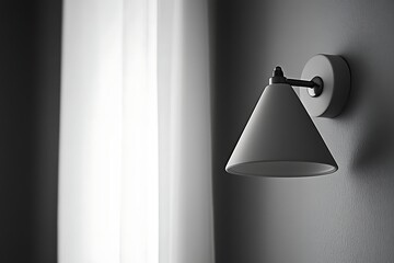 A minimalist white wall lamp illuminates a room with soft light