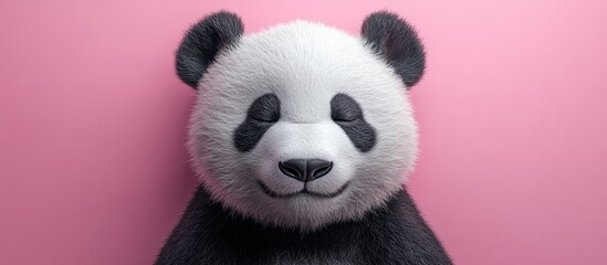 Adorable Panda Bear on Pink Background
