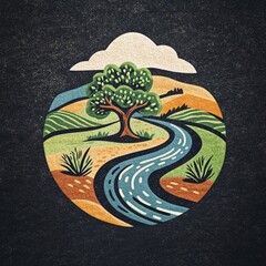 BUSINESS - Color country engraving landscape logo for an old-world family landscaping business with a taste for modern