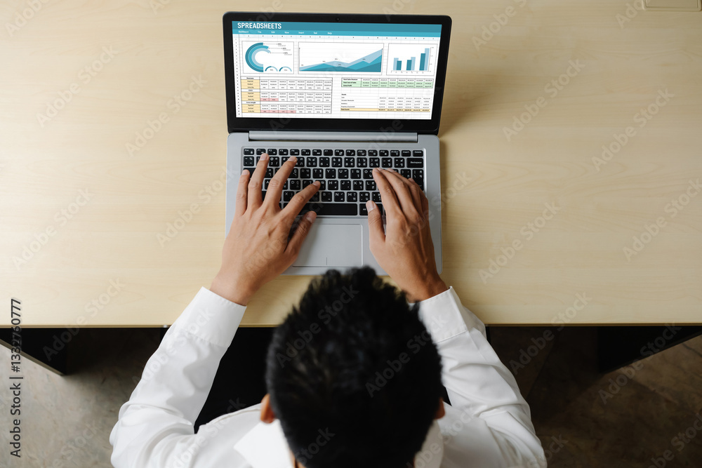 Poster spreadsheet document information financial startup concept. data and graphs in spreadsheet documents