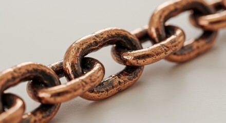 Obraz premium Copper Chain Link Detail - Close-up shot of a textured copper chain, showcasing its intricate links and metallic finish. Perfect for industrial, rustic, or jewelry themes