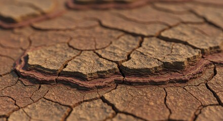 Obraz premium Cracked Earth Texture - Close-up of dry, cracked earth showing texture and detail. Ideal for backgrounds or illustrating drought