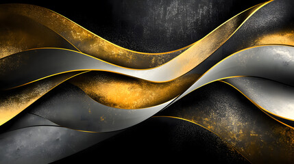 Abstract Gold and Silver Waves on Dark Background