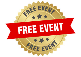free event. free event round red and gold label isolated on transparent background