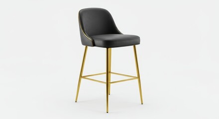 Elegant Black Leather Bar Stool with Gold Accents - Modern bar stool, black leather seat, gold metal legs, stylish design, luxurious feel. Symbolizes sophistication, comfort, elegance, modern