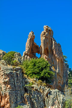 red rocks in the Calanches of Piana, Corsica, France