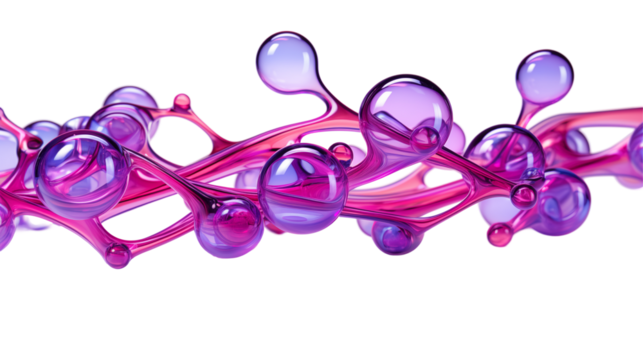 Purple Pink Glass Bubbles Molecular 3D Design, Elegant Science Illustration for Modern Backgrounds.