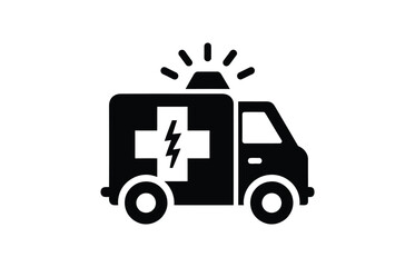 Emergency ambulance service icon And Black ambulance car icon with Ambulance Silhouette Vector Illustration. Emergency Vehicle Vector Design