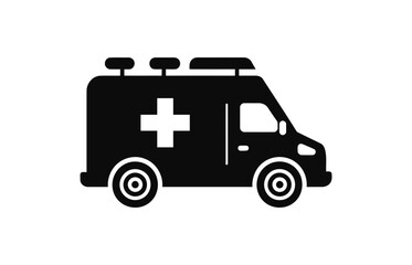 Emergency ambulance service icon And Black ambulance car icon with Ambulance Silhouette Vector Illustration. Emergency Vehicle Vector Design