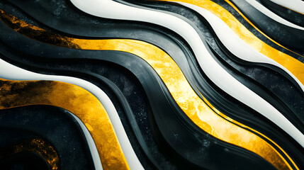 Abstract Gold, Black, and White Wave Pattern Background