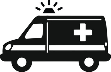 Emergency ambulance service icon And Black ambulance car icon with Ambulance Silhouette Vector Illustration. Emergency Vehicle Vector Design