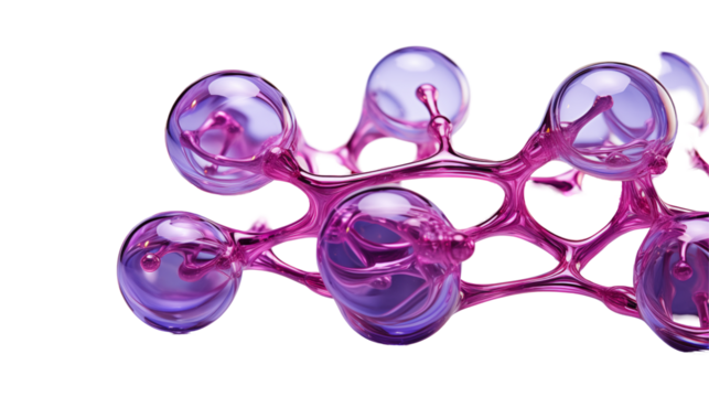 Purple Glass Molecular Design Elegant 3D Art, Modern Science Background for Creative Themes.