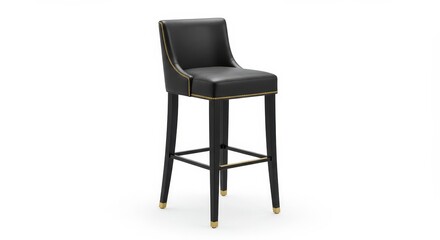 Fototapeta premium Elegant Black Leather Bar Stool - Stylish black leather bar stool with gold accents, perfect for home bars or restaurants. High-quality design and comfortable seating