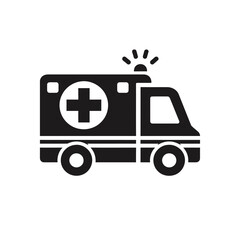 Emergency ambulance service icon And Black ambulance car icon with Ambulance Silhouette Vector Illustration. Emergency Vehicle Vector Design