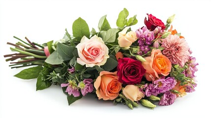 A mixed floral bouquet, elegantly arranged and isolated--symbolizing gifts and celebrations. 