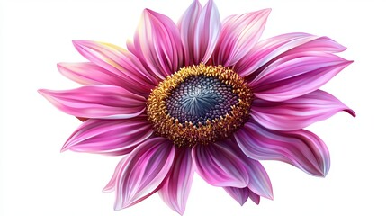 Obraz premium A vector illustration of a pink sunflower, elegantly depicted against a white background.