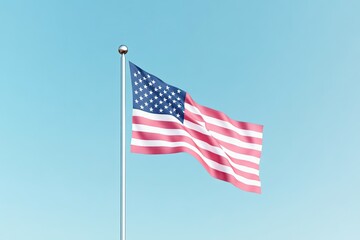 Obraz premium american flag waving gently in clear blue sky symbolizing peace and remembrance with ample copy space