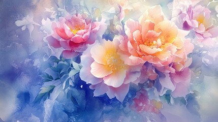 A watercolor painting capturing the delicate beauty of a floral bouquet.