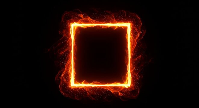 Fiery Frame Border Design - Abstract fiery square frame border, perfect for adding a fiery touch to any design. Black background