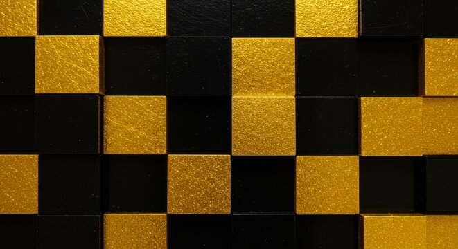 Gold and Black Square Pattern - Abstract background featuring a checkered pattern of gold and black squares. Perfect for luxury or modern designs