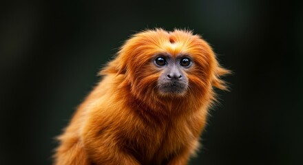 Golden Lion Tamarin Baby Monkey Portrait - Adorable golden lion tamarin baby, wildlife, primate, nature, animal portrait. Symbolizing: endangered species, rainforest, wild beauty, precious life