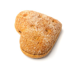 Oatmeal Bun in the Shape of a Heart Isolated, Gluten Free Flat Finnish Bread Roll