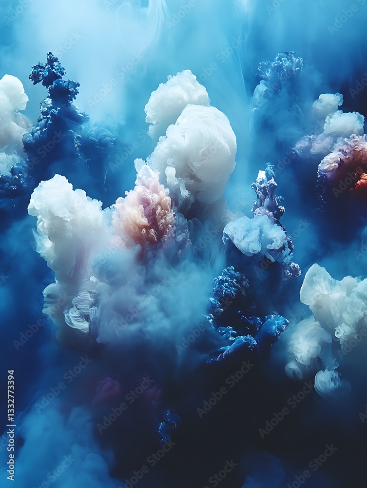 Poster surreal abstract cloudscape with ethereal color variations and flowing forms