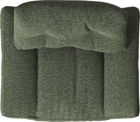 Top view of a modern green boucle upholstered armchair