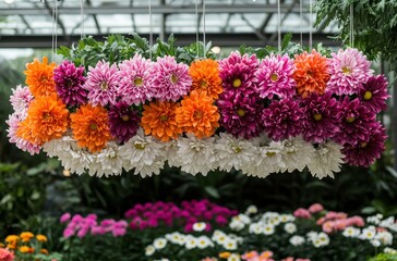 Obraz premium Vibrant Display of Colorful Flowers in a Greenhouse with a Soft Focus Background