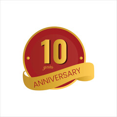 Vector illustration of Gold frame, red background. 10th anniversary
