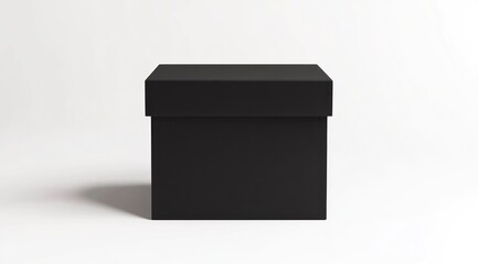Isolated Black Box with Lid Mockup Against White Background Studio Shot