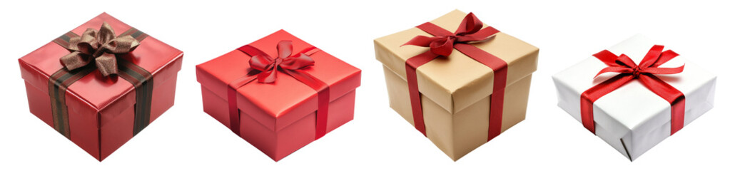 Obraz premium Colorful Gift Boxes with Ribbons for Celebratory Occasions, Isolated on Transparent Background