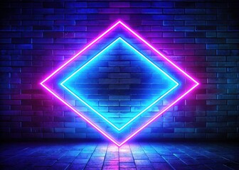 Panoramic Neon Square Abstract Art: Glowing Colorful Lights on Black Brick Wall
