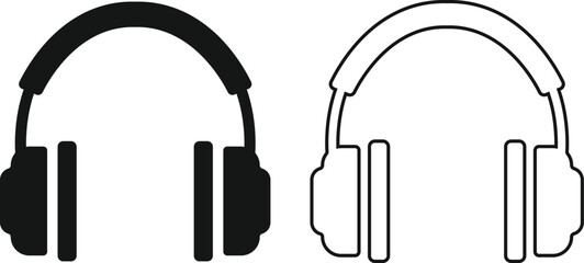 Headphone headset icon in flat, line set. isolated on transparent background.